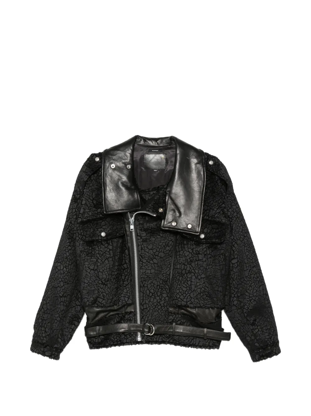 R13 crackled-effect belted jacket Zwart