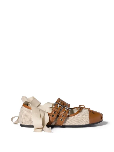 Miu Miu flats de lona y piel