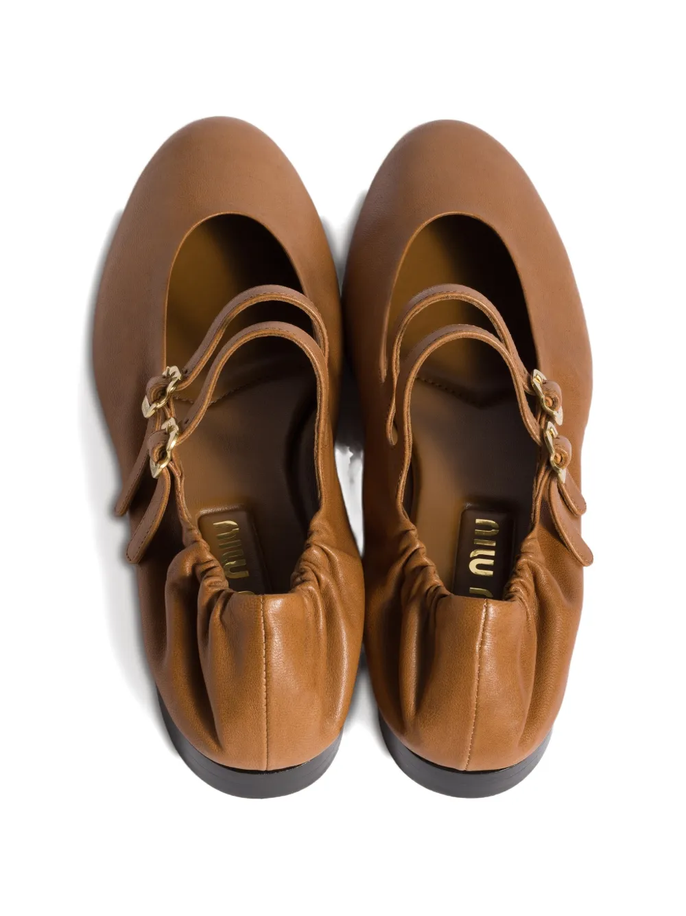 Miu Ballerina's van nappa leer met ruches Bruin