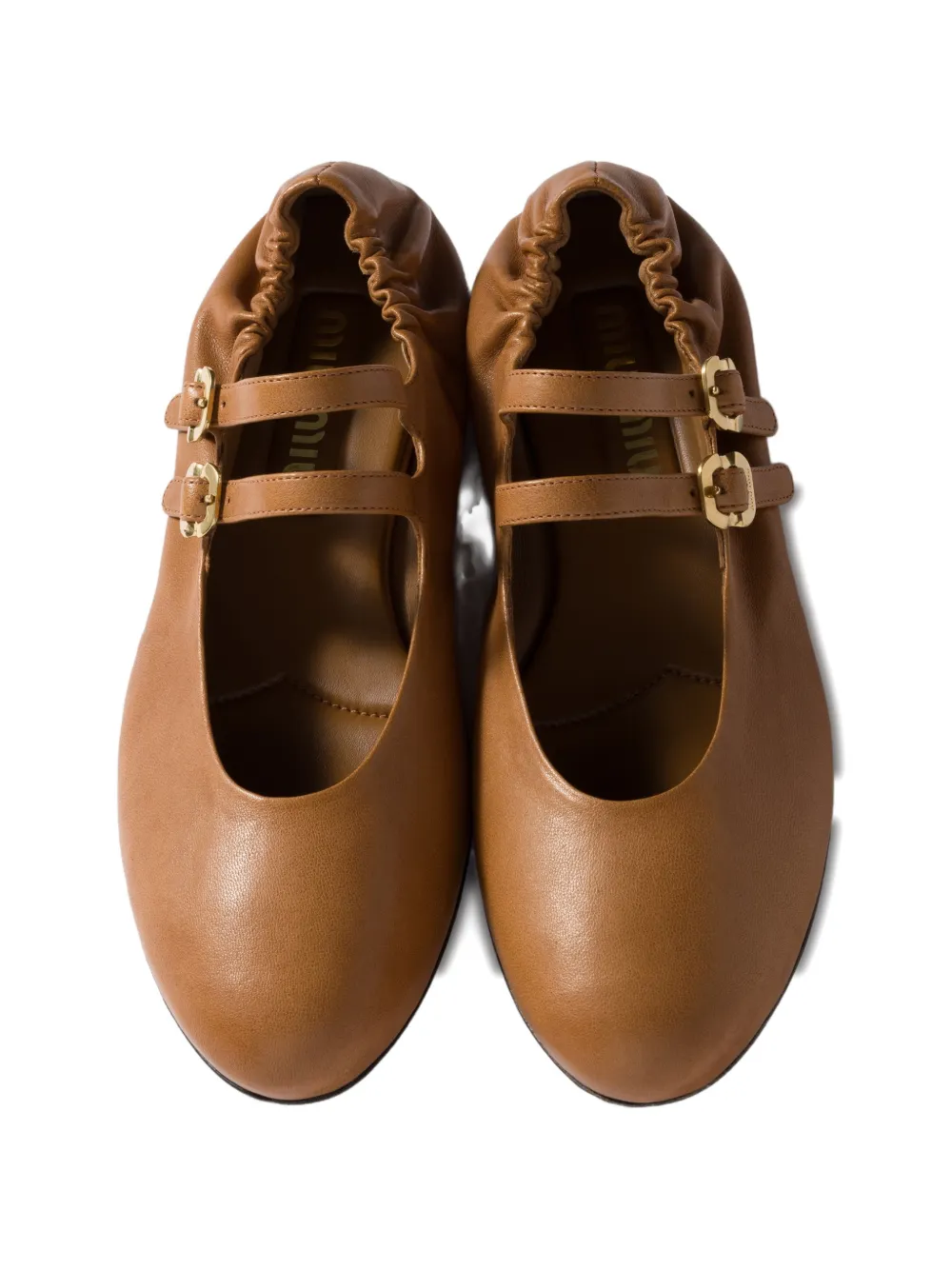 Miu Ballerina's van nappa leer met ruches Bruin