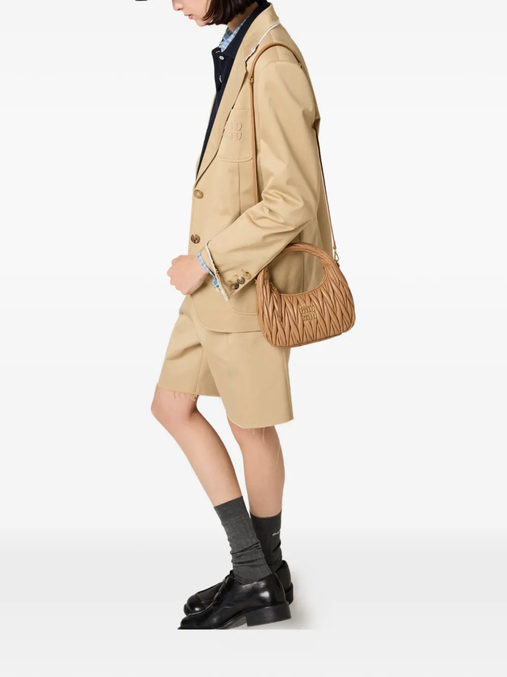 Miu Wander matelassé leren kleine tas Beige