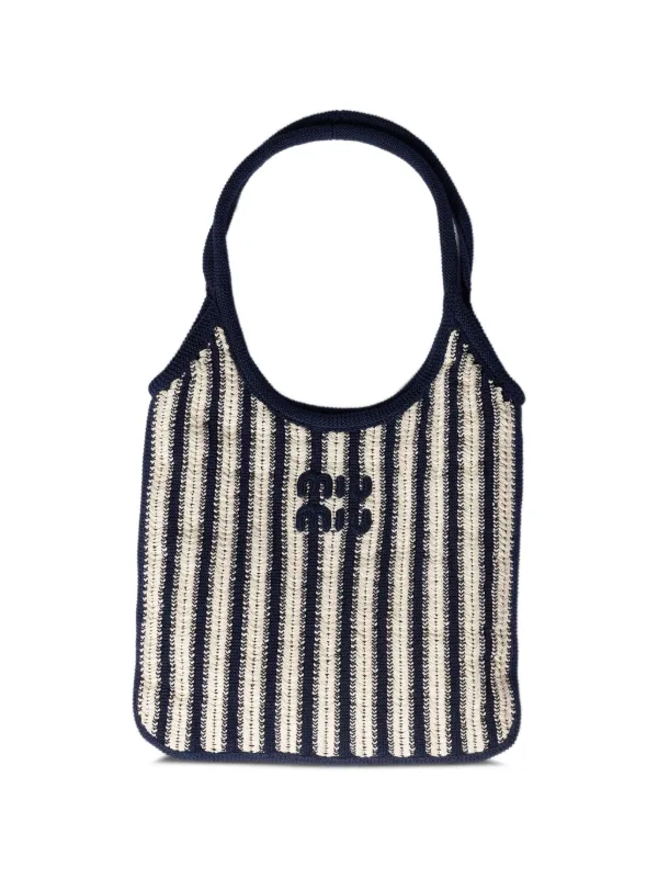 Miu Miu Ivy Crocheted Striped Tote Bag | Blue | FARFETCH