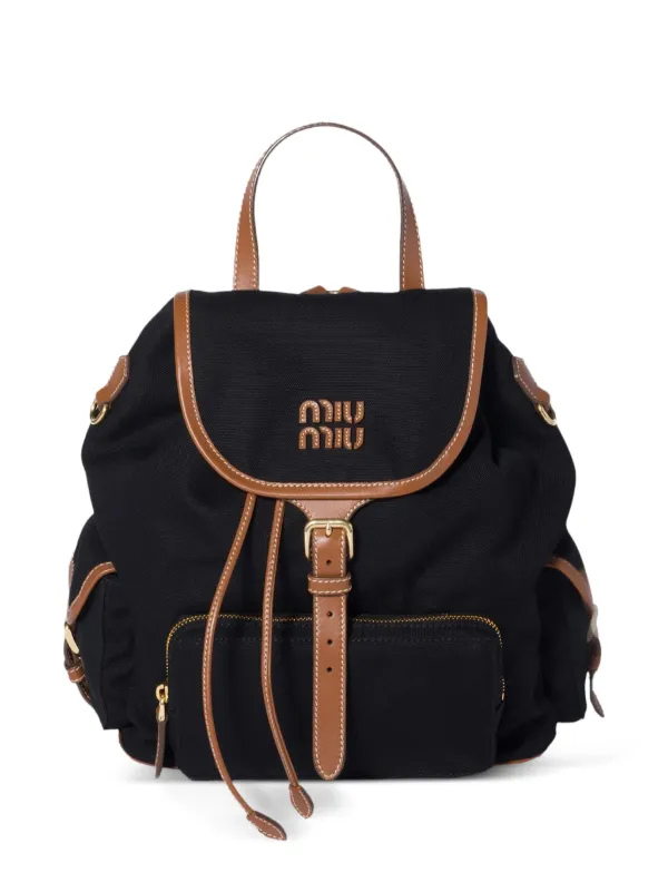 Miu Miu キャンバス＆レザーバックパック | ブラック | FARFETCH JP