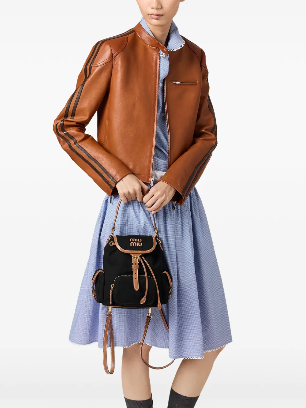  Miu Miu Canvas And Leather Backpack - Black 