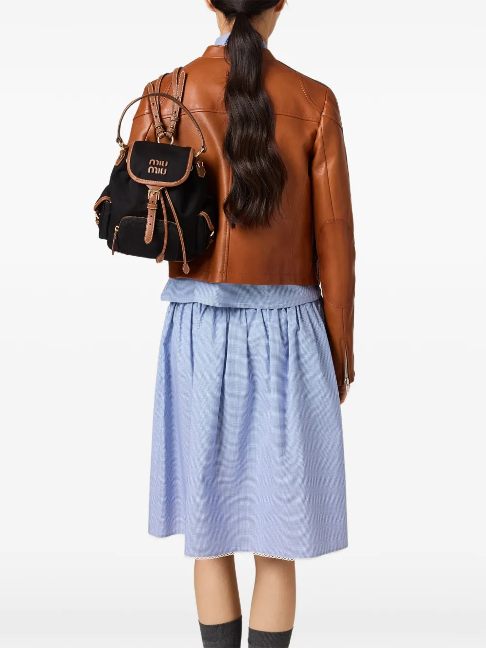  Miu Miu Canvas And Leather Backpack - Black 