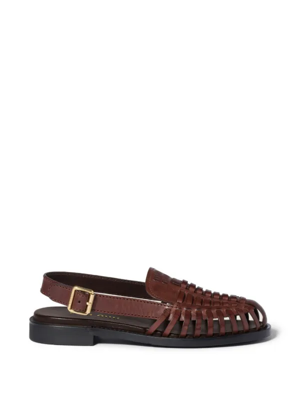 Miu Miu Leather Slingback Loafers in Brown