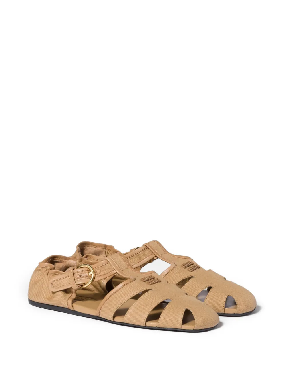 Miu Sandalen van nappaleer met ruches Beige