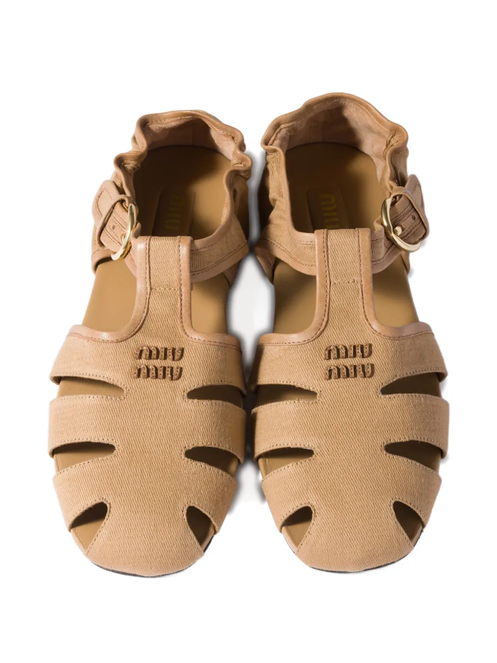Miu Sandalen van nappaleer met ruches Beige