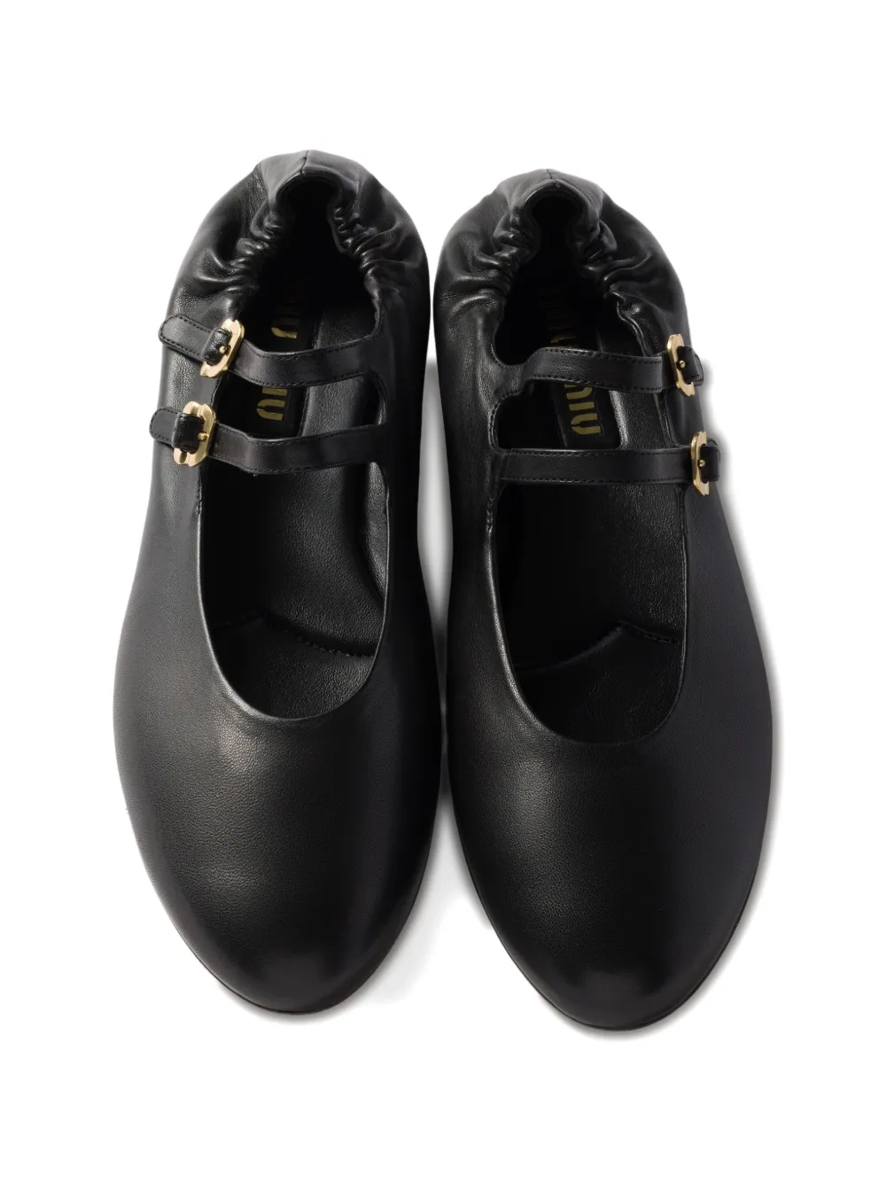 Miu Ballerina's van nappaleer met ruches Zwart