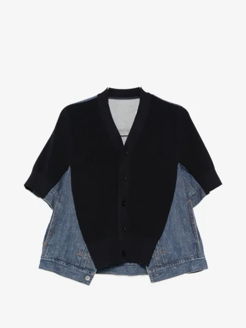 sacai panelled denim-knit cardigan