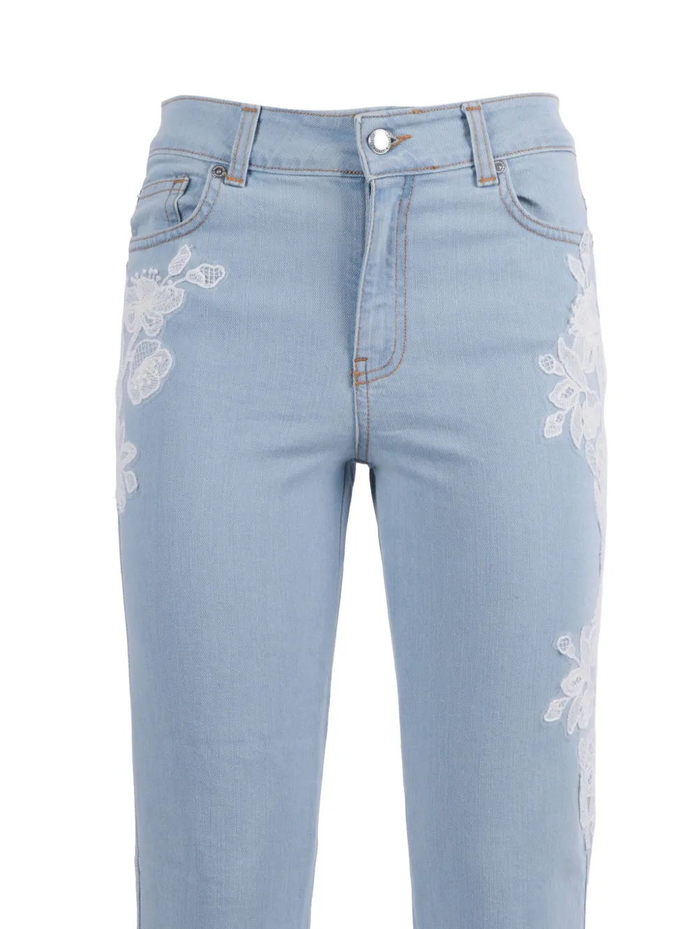  Ermanno Scervino Vaqueros Con Parche De Encaje - Azul 