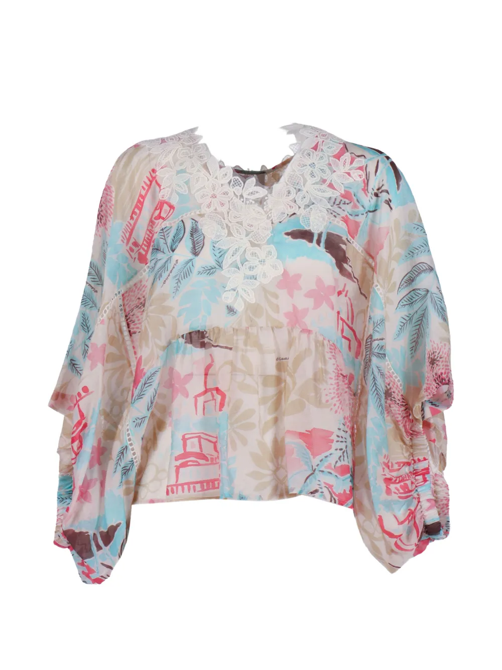Ermanno Scervino lace-trim floral-print blouse - Toni neutri