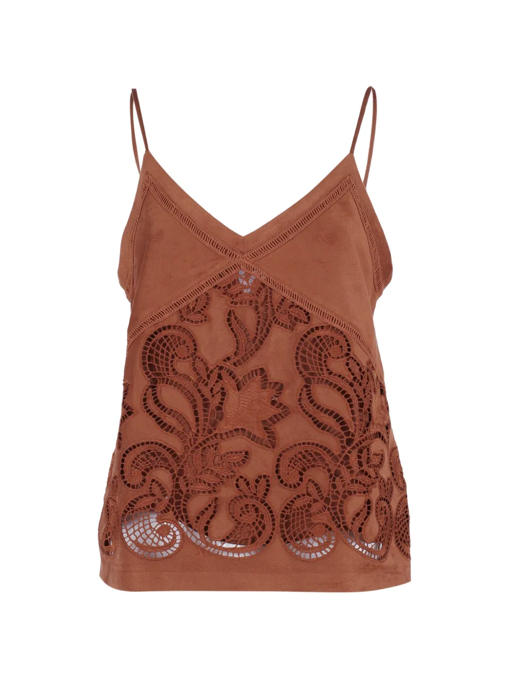 ERMANNO FIRENZE lace-cutout V-neck top - Marrone