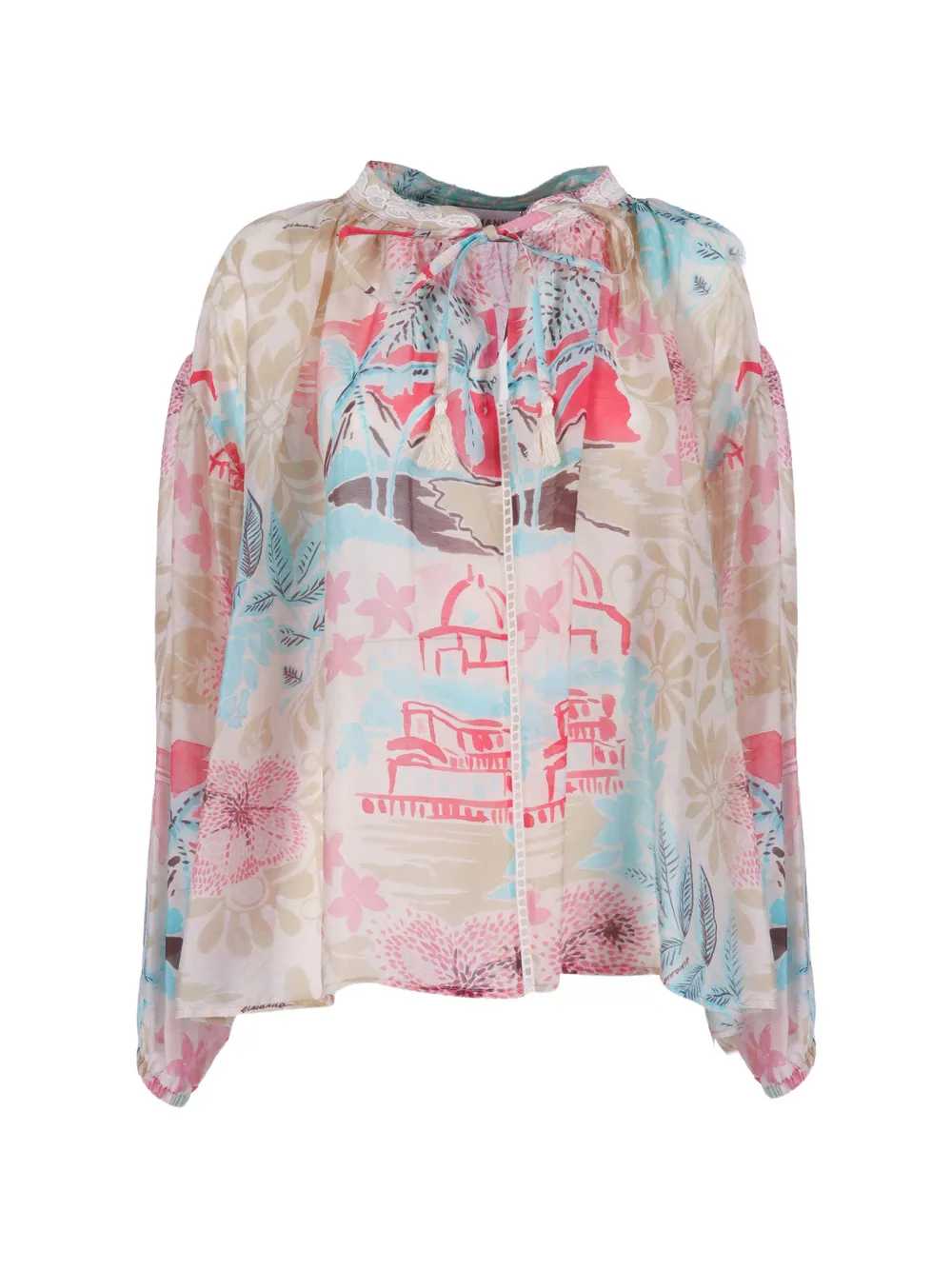 Ermanno Scervino floral-print lace-trim blouse - Toni neutri