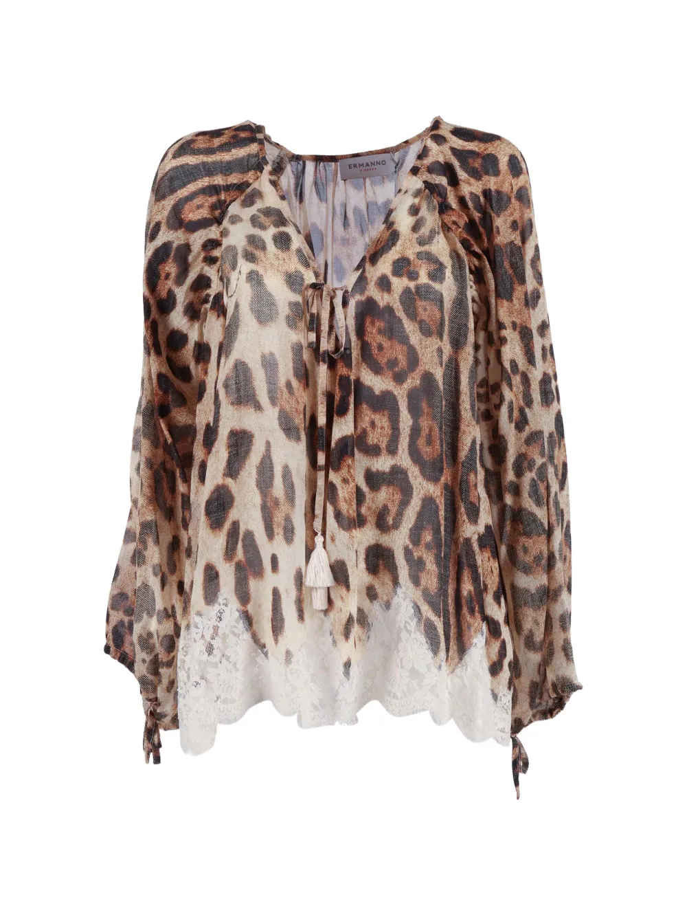 ERMANNO FIRENZE leopard-print lace-trim blouse - Toni neutri
