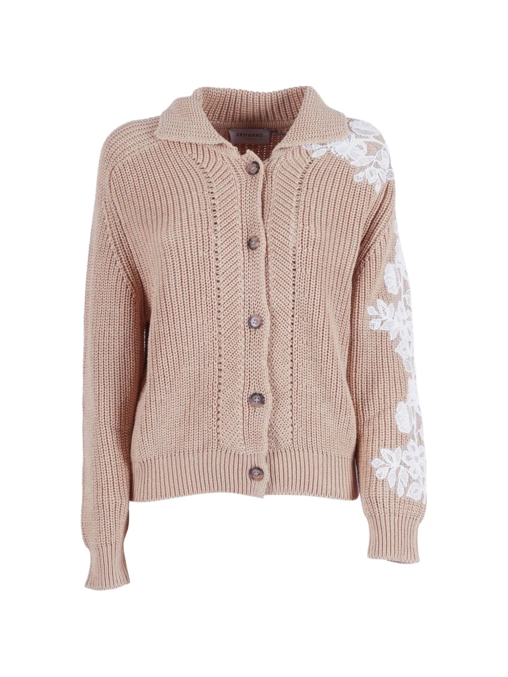 Ermanno Scervino lace-patch chunky-knit cardigan - Neutrals