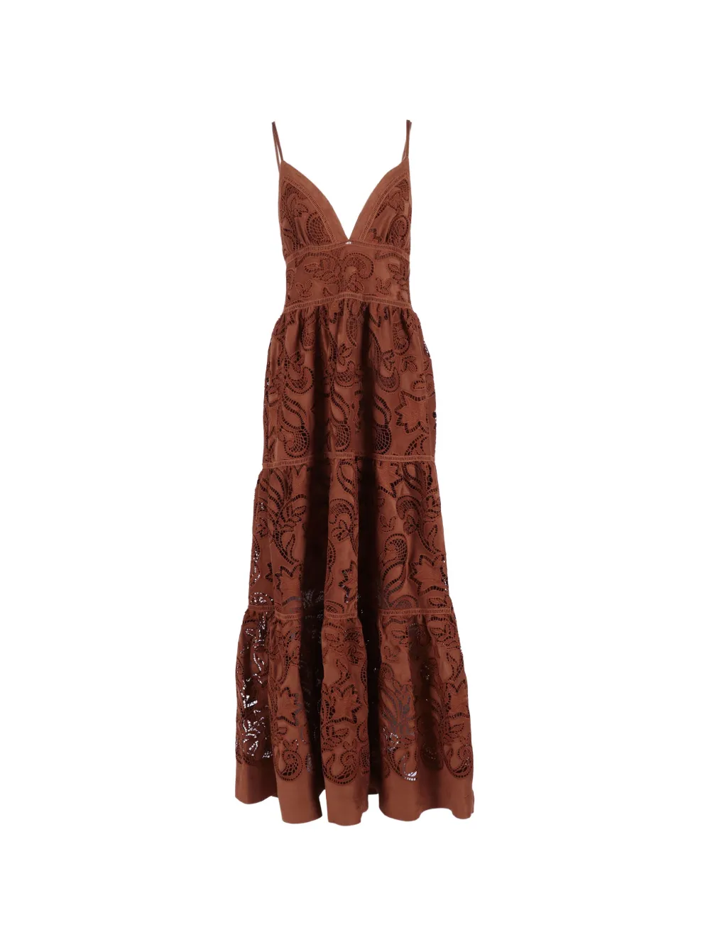 Ermanno Scervino lace-embroidered tiered maxi dress - Marrone