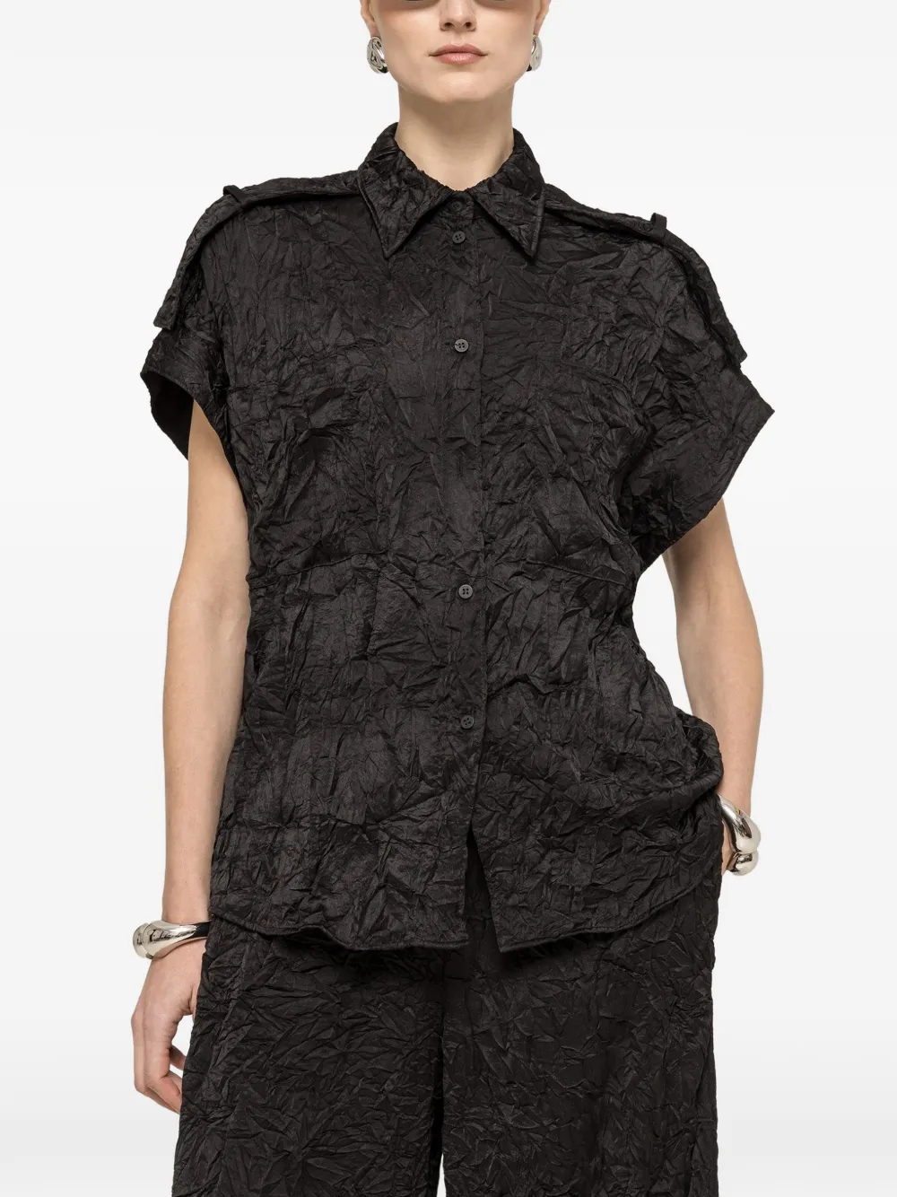 NISSA crinkle effect shirt - Nero