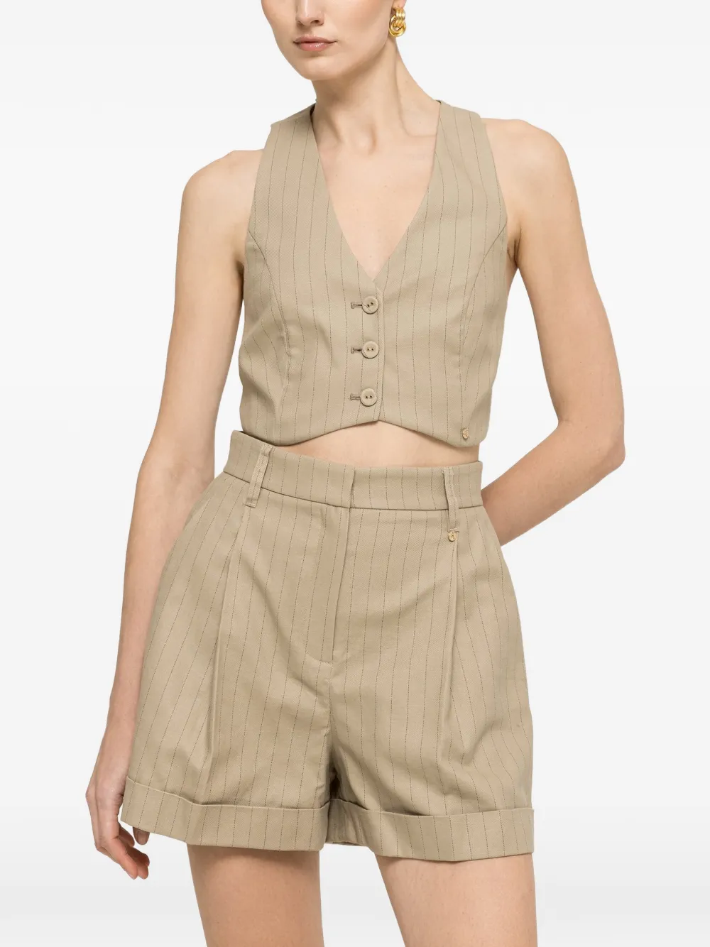 NISSA cropped pinstripe waistcoat - Toni neutri