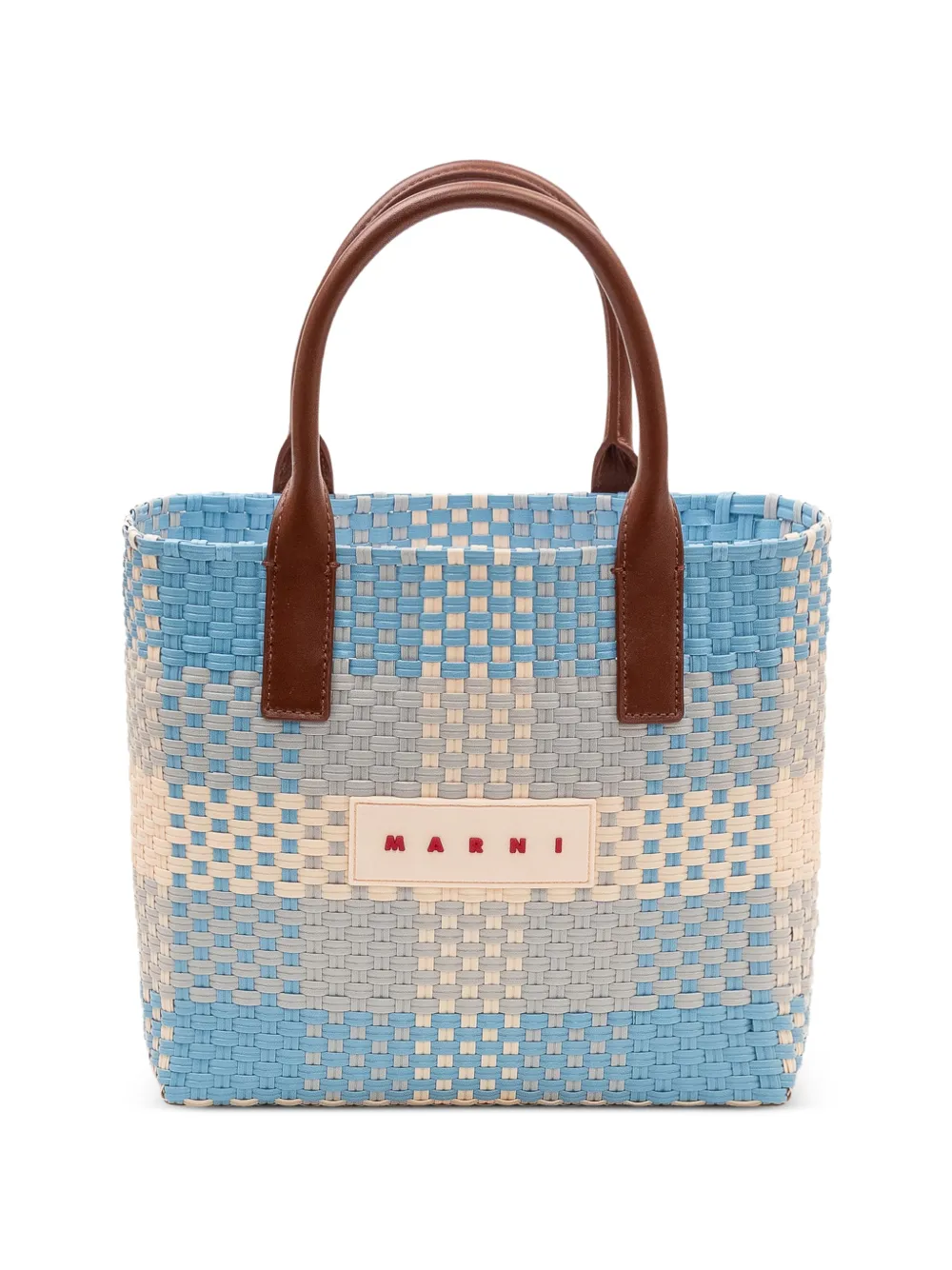 Marni check-pattern woven tote bag - Blue