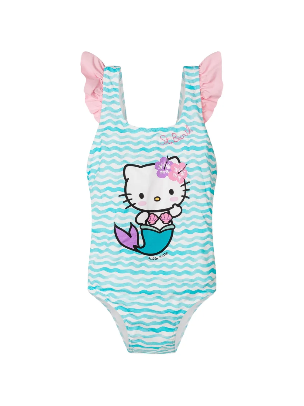 MC2 Saint Barth Kids Badpak met golvende print en ruches Blauw
