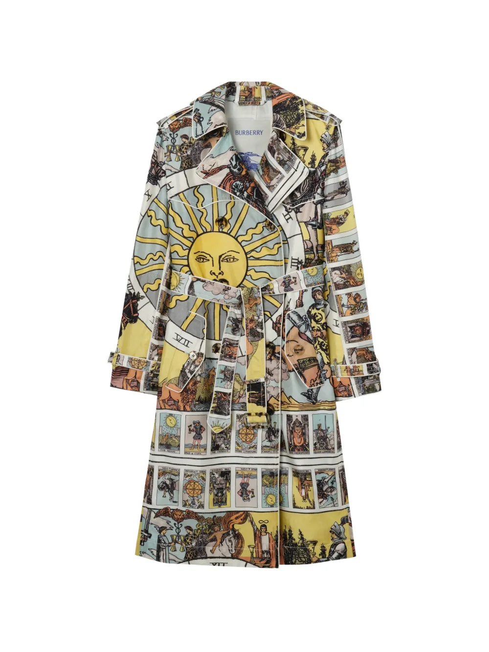 Burberry long tarot-print silk Foxfield trench coat - Gelb