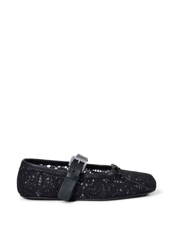 Ann Demeulemeester Zoey Lace-effect Leather Ballet Flats in Black
