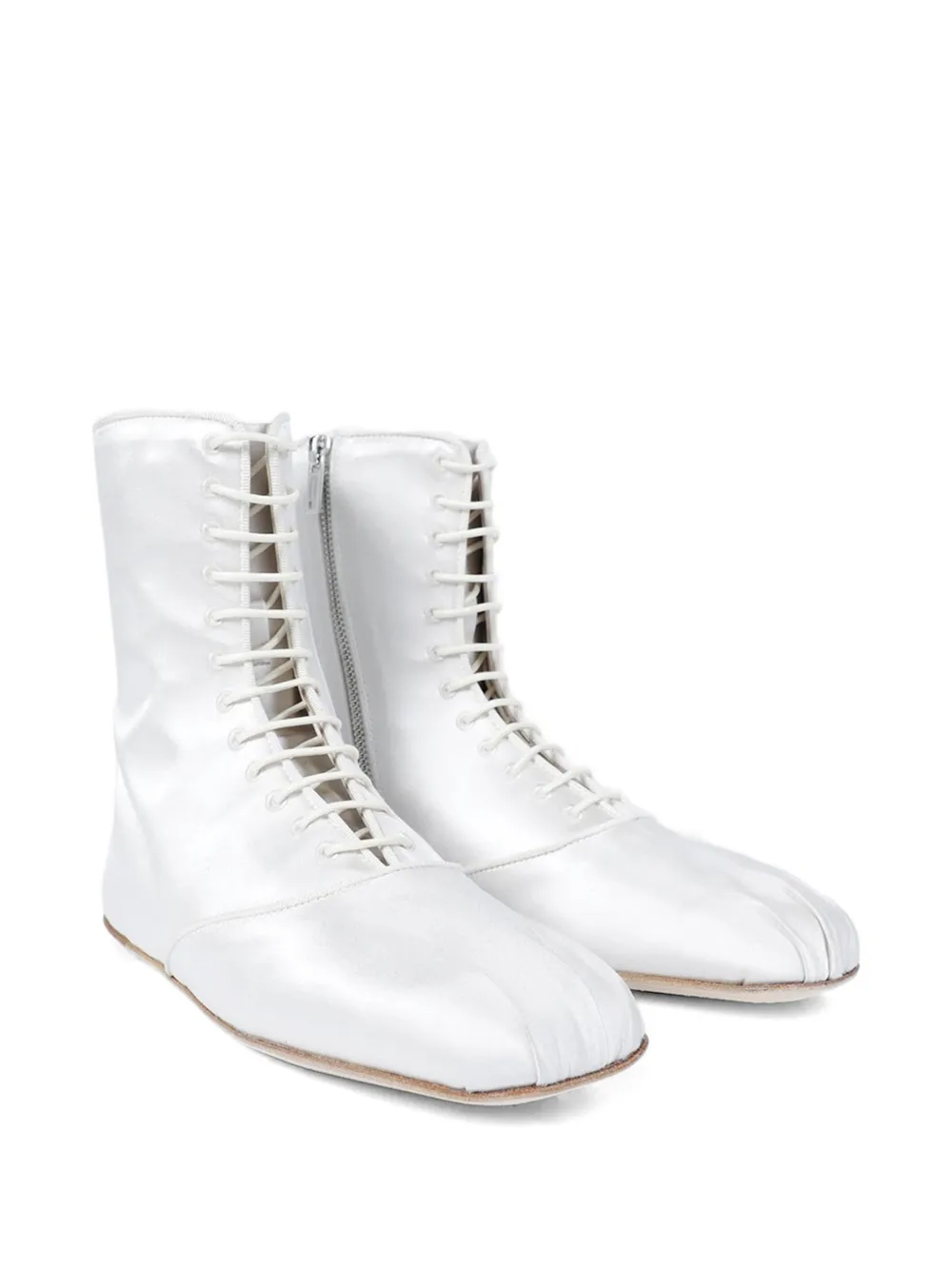 Ann Demeulemeester Monil lace-up satin boots Beige