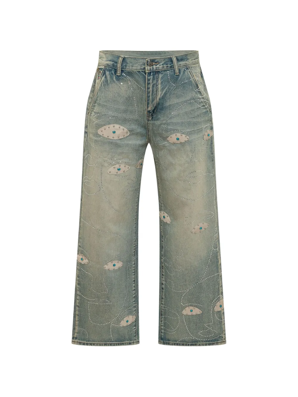 KidSuper STUDDED FACE JEANS - Blau