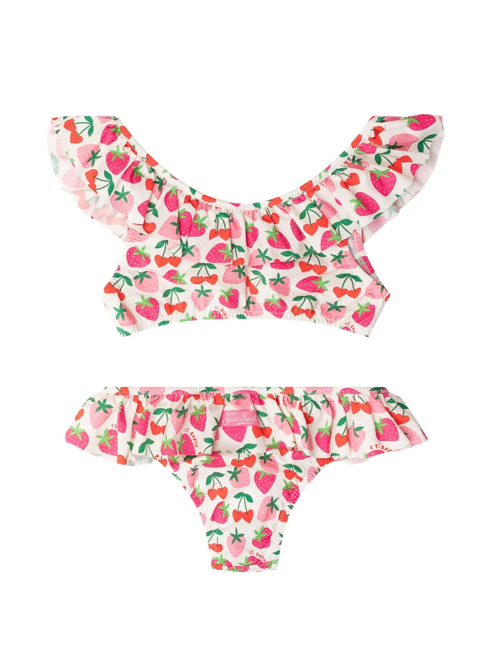 MC2 Saint Barth Kids Bianca bikini met aardbeienprint en ruches Beige