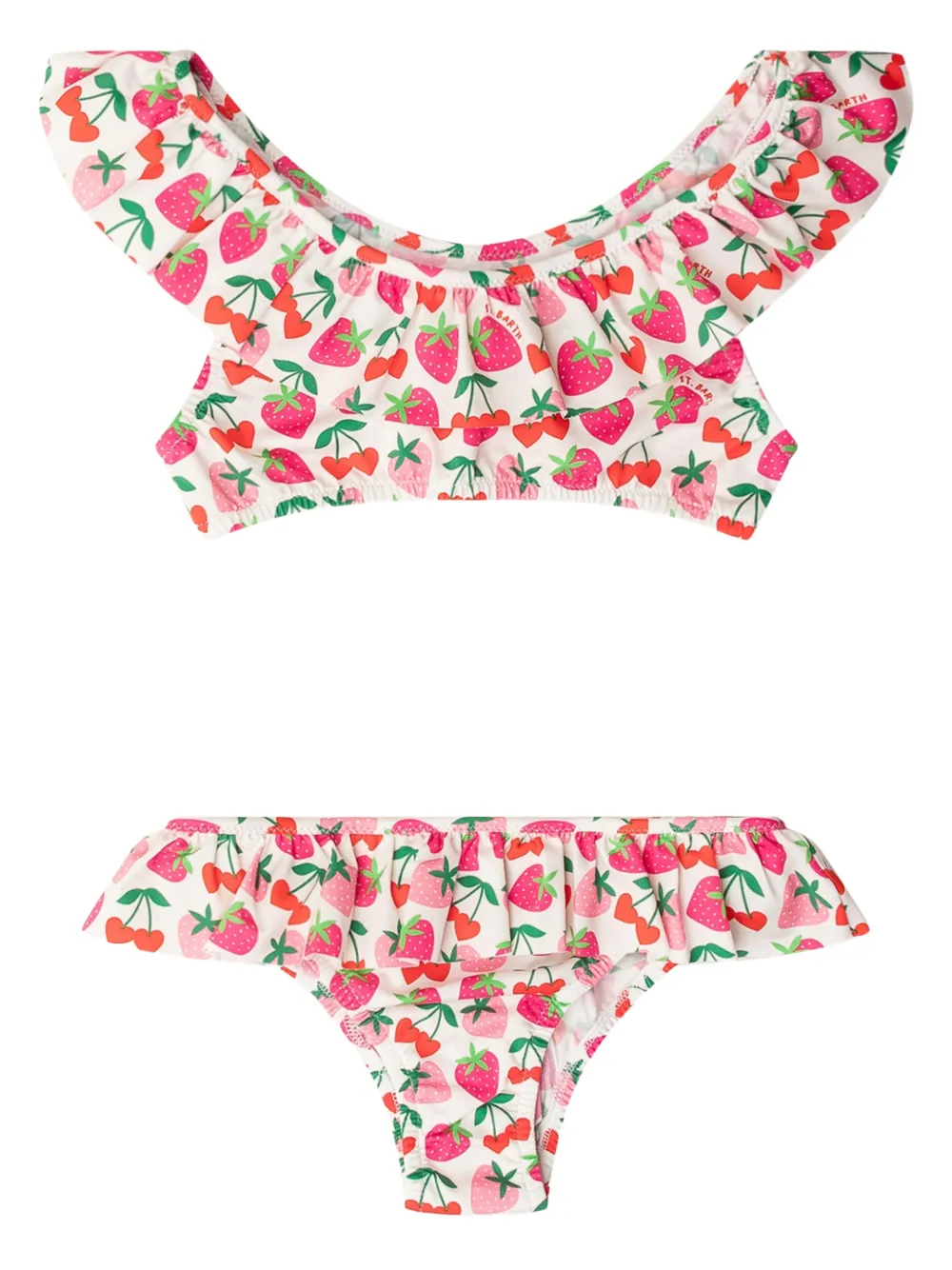 MC2 Saint Barth Kids Bianca bikini met aardbeienprint en ruches Beige