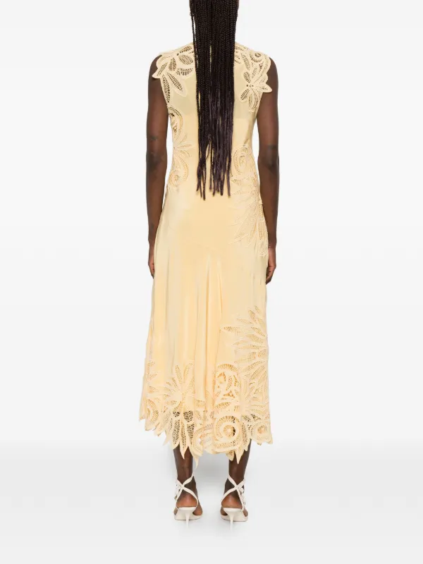 ulla johnson yellow lace dress Ulla Johnson | Women's Idra Lace Applique in Yellow Silk Sleevless Maxi Dress Size 8 | Evening Dress | Wedding Guest Dresses