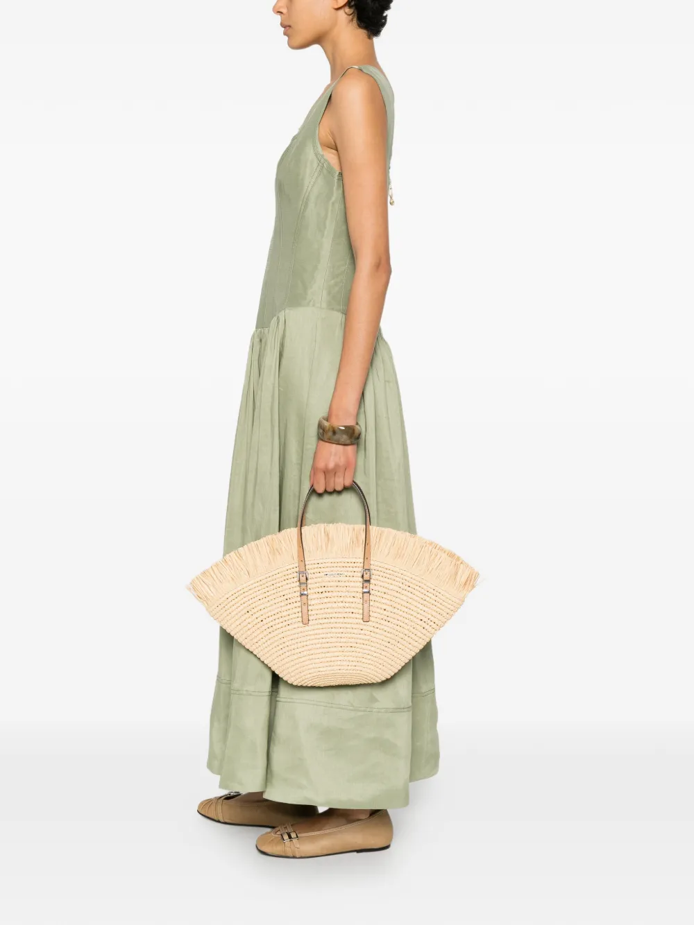 Michael Kors Isa geweven strandtas met franje Beige