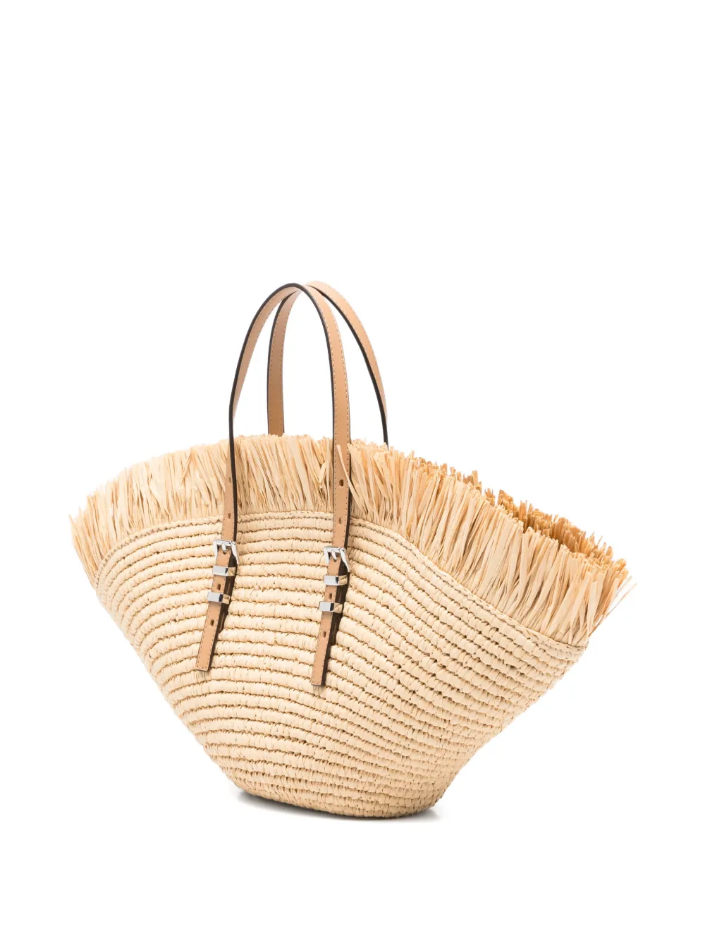 Michael Kors Isa geweven strandtas met franje Beige