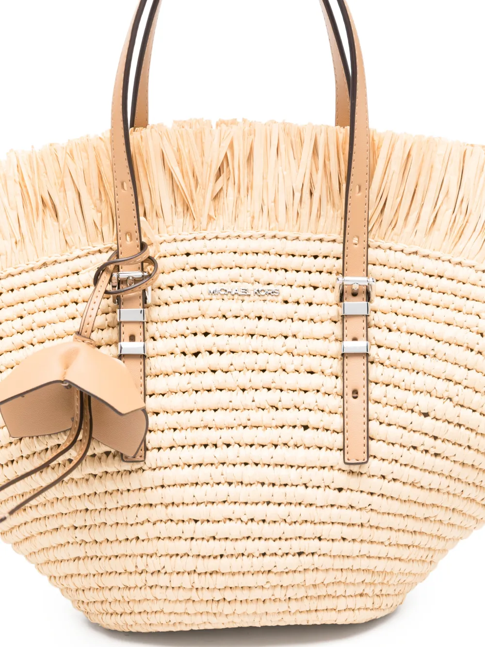 Michael Kors Isa geweven strandtas met franje Beige