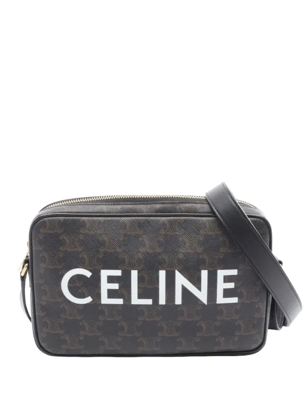 Celine Pre-owned 2021-2026 Medium Triomphe Coated Canvas Crossbody Bag in Black