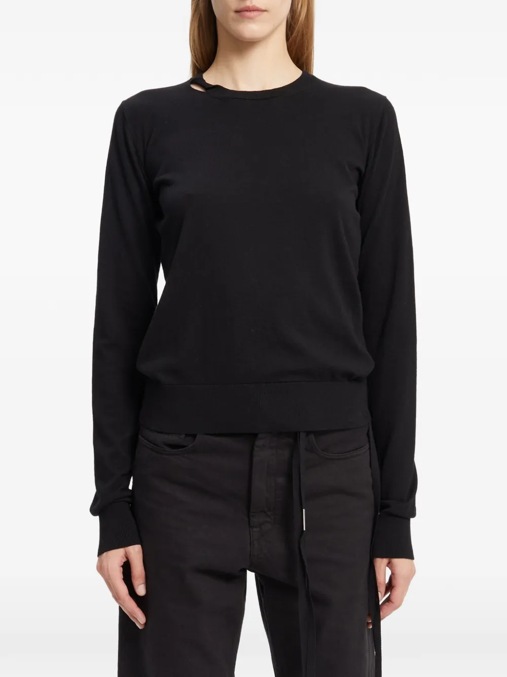 Ann Demeulemeester cut-out fine-knit long-sleeved T-shirt - Nero