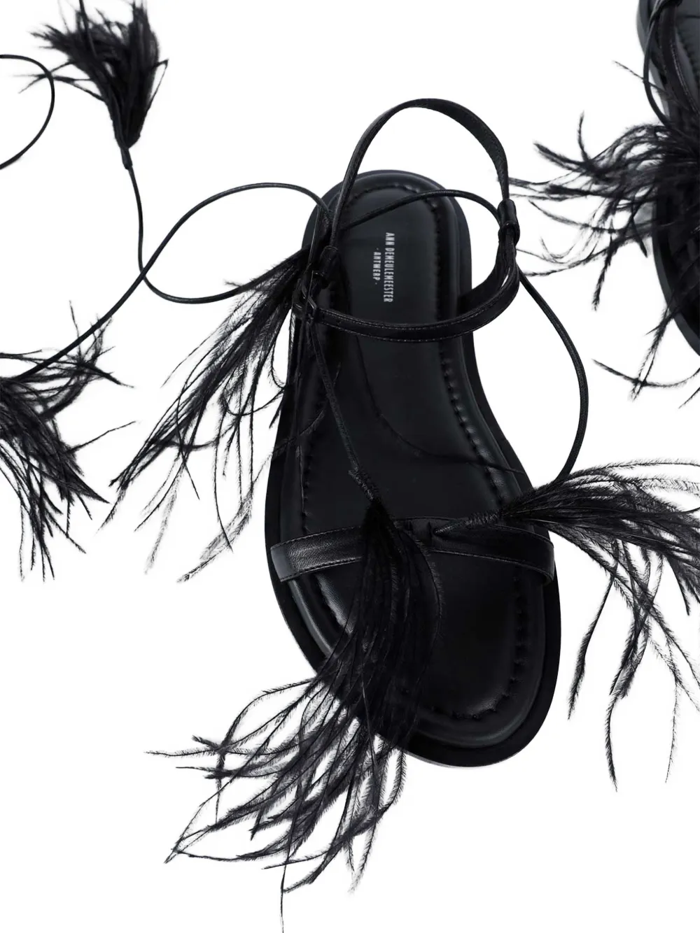 Ann Demeulemeester Sukhada feather tie sandals Zwart