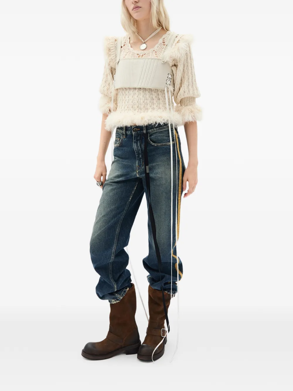  Ann Demeulemeester Vaqueros Zana Con Detalle De Rayas - Azul 