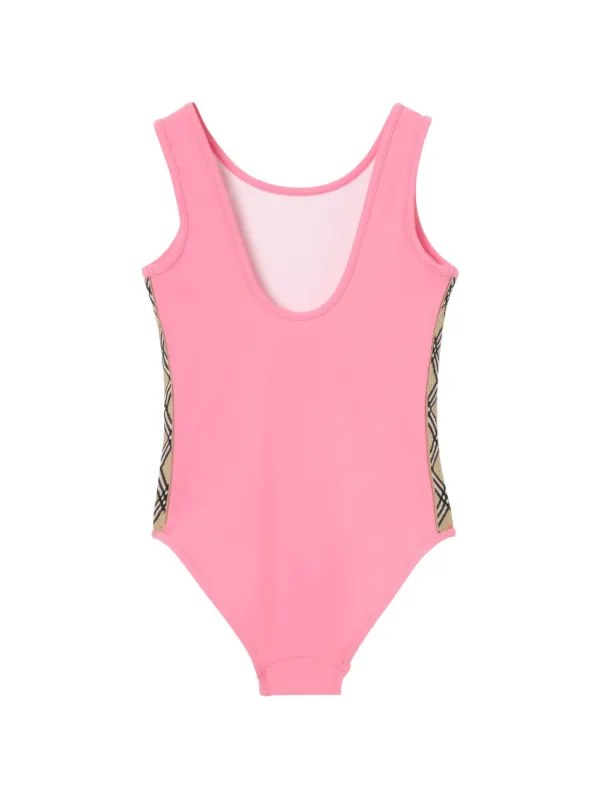 Burberry Kids Check Trim Swimsuit | Pink | FARFETCH