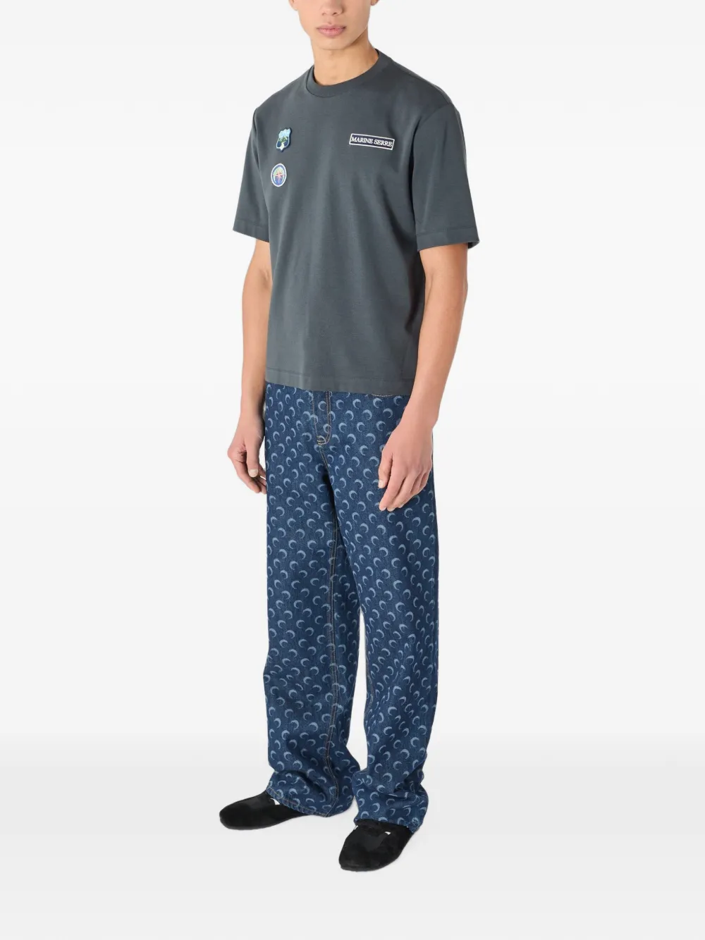 Marine Serre Scout Patches T-shirt met ronde hals Blauw