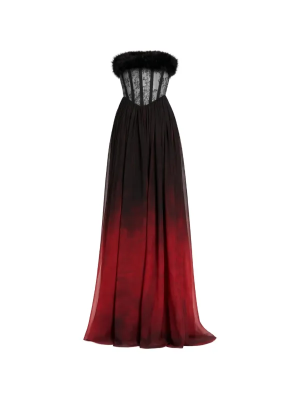Elie Saab Lace Gradient Chiffon Maxi Dress | Black