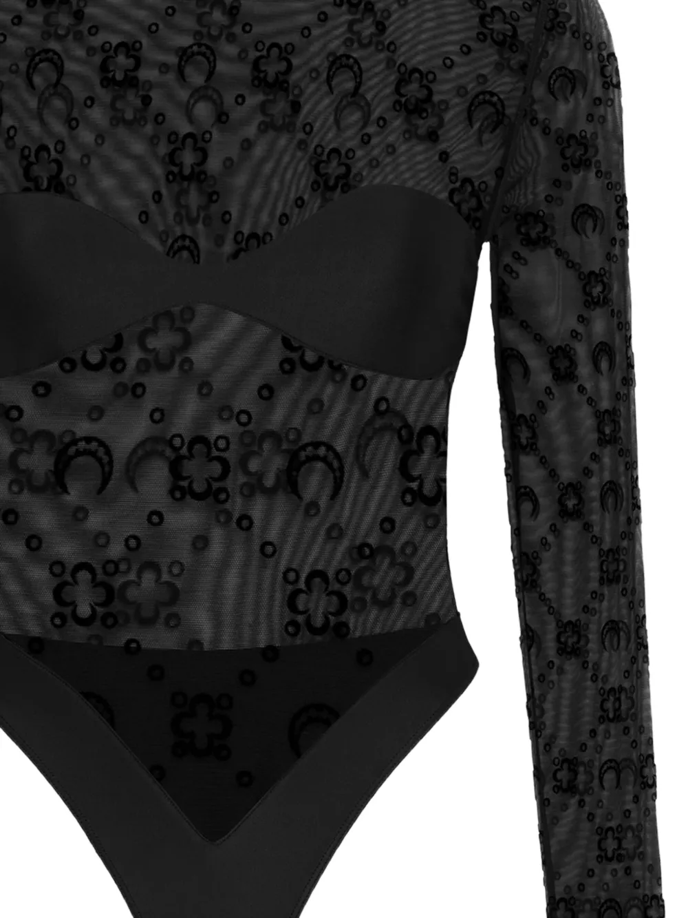 Marine Serre Body met monogram en lange mouwen Zwart