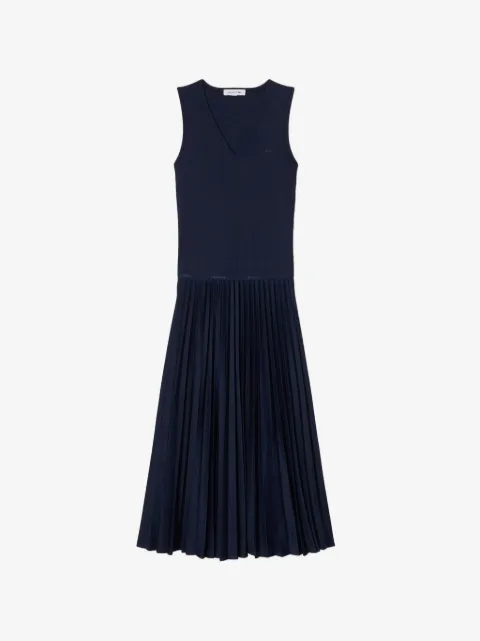 Lacoste pleated V-neck midi dress