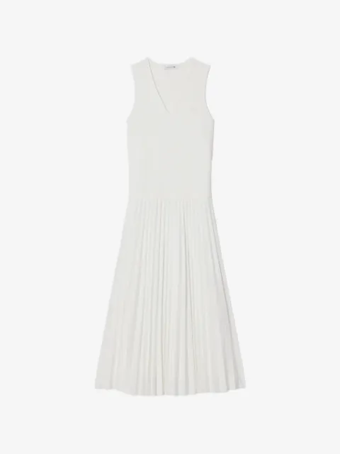 Lacoste V-neck pleated midi dress