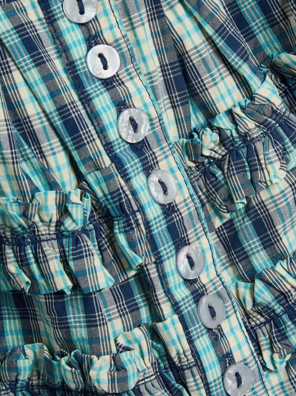  Damson Madder Ruffled Check-pattern Blouse - Blue 