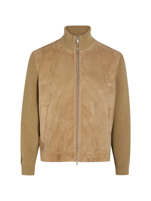 BOSS knit-sleeves suede jacket