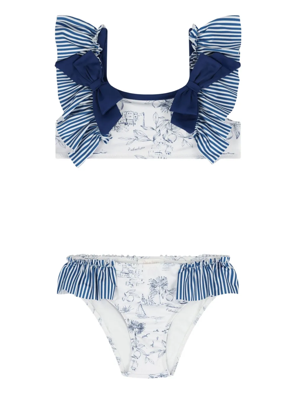 Patachou bow striped bikini - Bianco