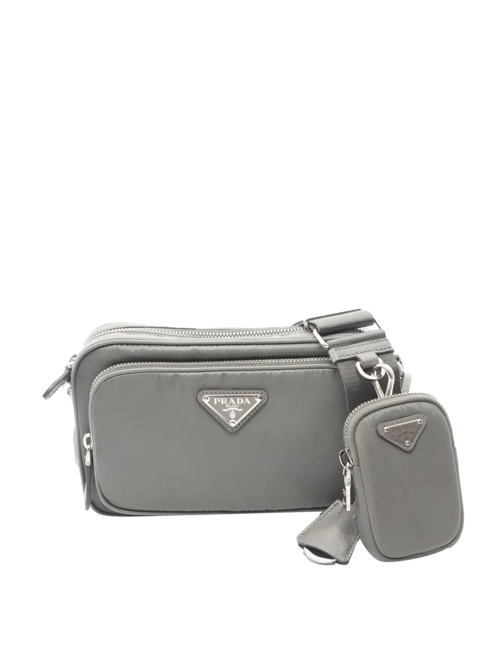 Prada Pre-Owned 2013-2026 Textured Leather and Re-Nylon crossbody bag - Grigio