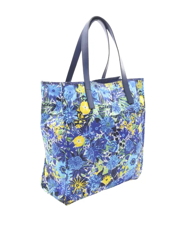 Prada Pre-Owned 2013-2026 Tessuto Stampato Flower Tote Bag | Blue